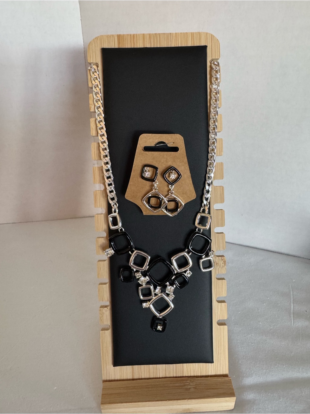 Classic Black And Silver Statement Necklace & Earring Set
